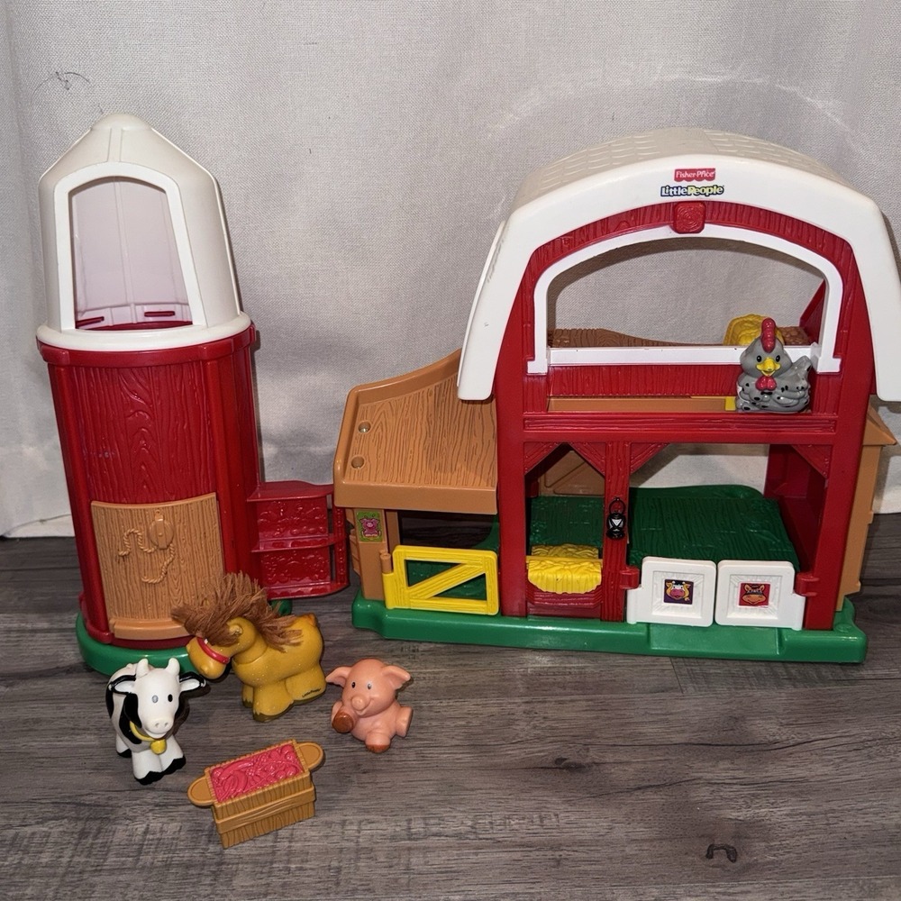 Little People Farm Barn Set 2005 Silo Animals Hair Horse Dirty Pig Cow Works